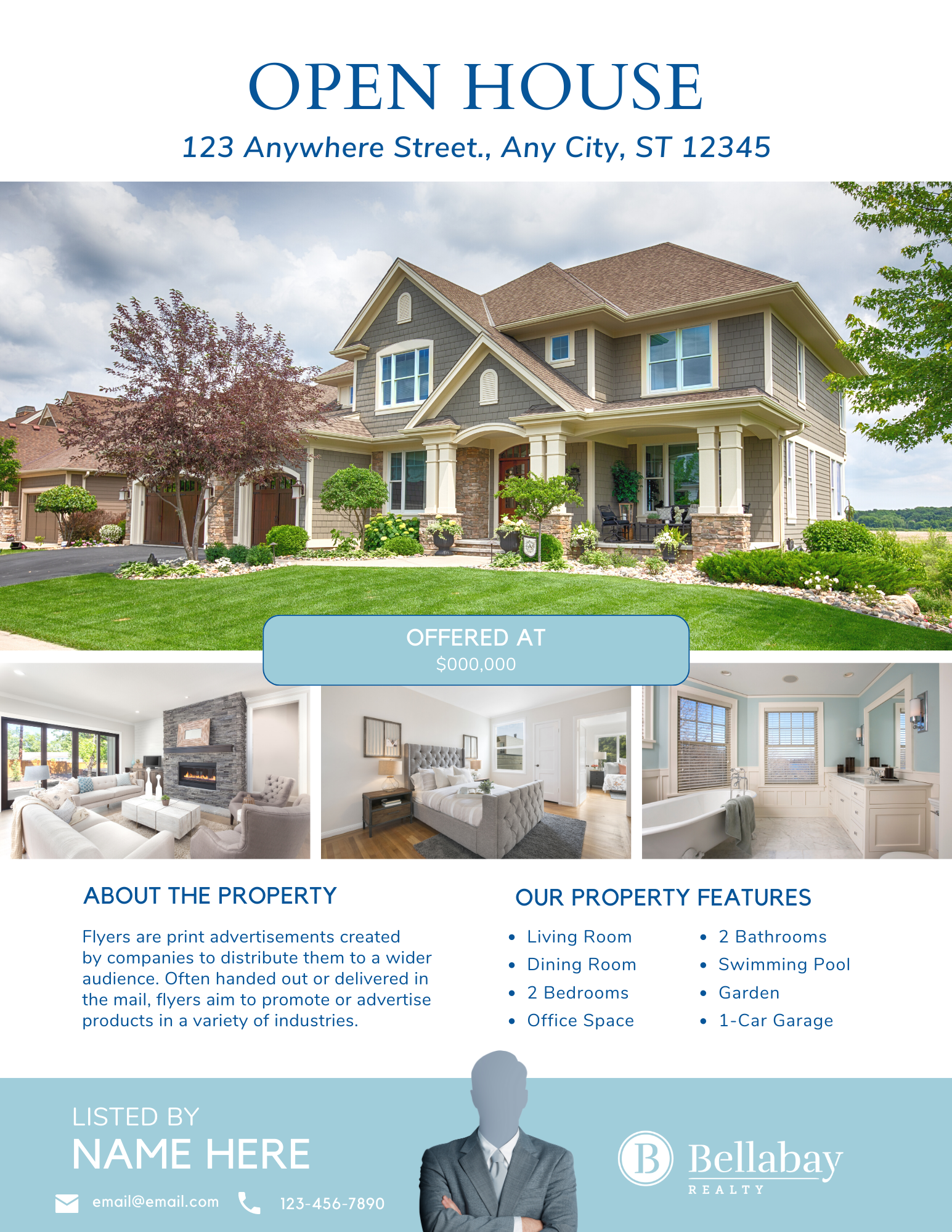 Open House Flyer with Photos of Home and Listing Details